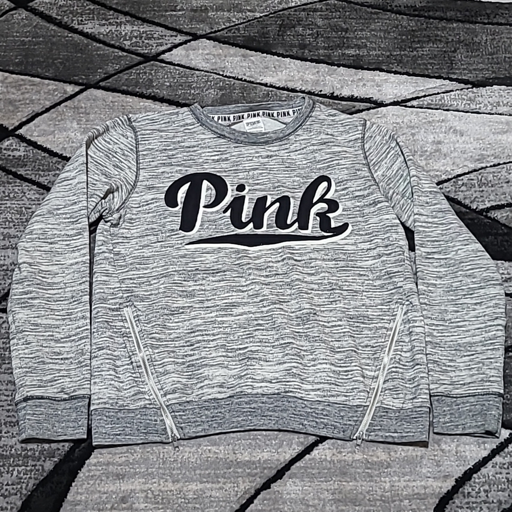 VS PINK 2015 Campus Crew Embroidered Logo Functional Zipper Sweatshirt